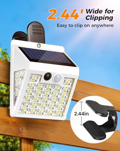 Clip On Solar Lights Outdoor,Motion Sensor Outdoor Lights, 72LEDs 600LM Clip on Solar Fence Lights Outdoor Waterproof LED,Solar Lights for Wall Fence,Deck, Gutter,Camping(4, White) - Image 2