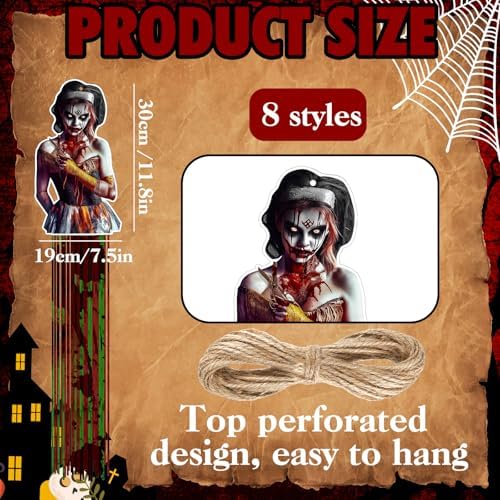 DoubleFill 8 Pcs Zombie Halloween Hanging Decorations, Windsocks Clown - Image 3