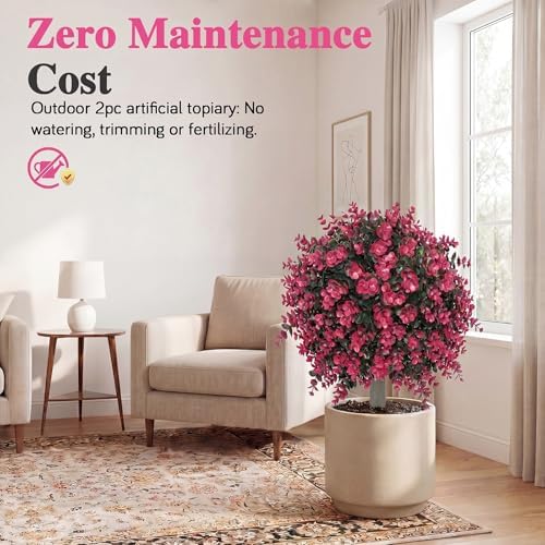 PATIO CHOICE Topiary Trees Artificial Outdoor Boxwood Ball Trees with Ground Spike Set of 2 22" Fake Outdoor Plants Faux Bushes and Shrubs Decorations for Outdoor Indoor Front Porch Garden - Image 4
