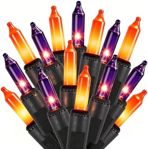 LJLNION Halloween Lights, 29ft 150 Count Black Wire Fairy Mini Lights, 120V UL Certified Incandescent Light String, Connectable for Garden Patio Holiday Party Outdoor Decor, Orange & Purple by LJLNION