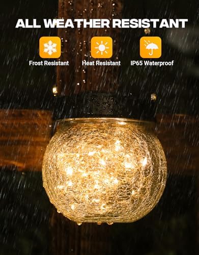Solar Lanterns Solar Lights Outdoor Waterproof 12-Pack, Solar Powered Hanging Lights Cracked Glass Hanging Globes for Christmas Decoration, Shepherd Hook, Garden Tree Ornaments - Image 4