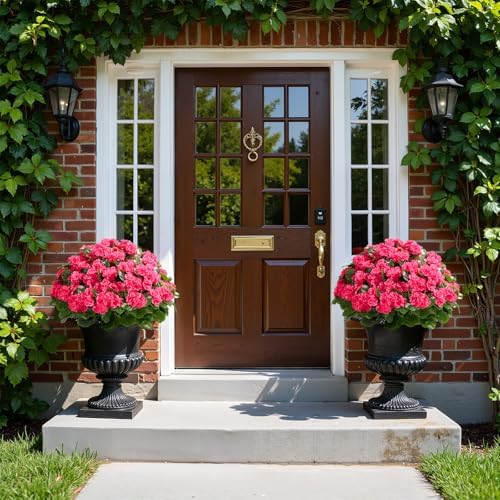 Alupssuc 12 Bundles Artificial Flowers for Outdoors Decoration Silk Geranium, UV Resistant Artificial Outdoor Fake Plants, Faux Flowers for Home Kitchen Table Indoor Outside Spring Decor, DeepPink - Image 5