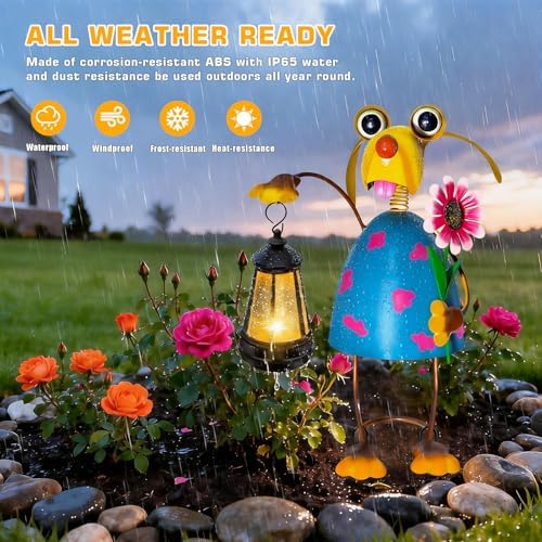 EDOF Solar Garden Lights 13.38in Metal Dog Statue with Solar Lantern Lights - Image 7