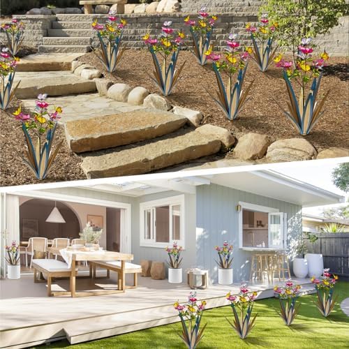 TOMBABY Garden Outdoor Butterfly Enlarge Thickened Wind Resistant Metal Agave Garden Art Metal Plant Country Sculpture Statue Decorations Ornaments Artificial Waterproof Butterflies(Blue 2pcs) - Image 5
