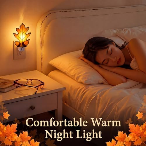 Baquler 2 Pcs Stained Glass Maple Leaf Night Light Plug into Wall - Image 4