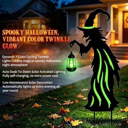 Halloween Decorations Outdoor Witch Decor with Color Changing Solar Lantern - Image 2