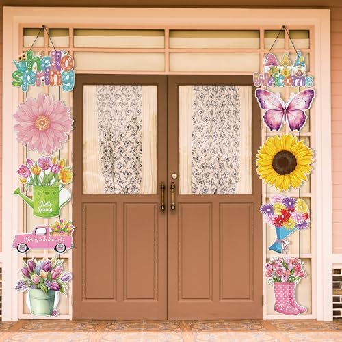 Yaomiao 2 Sets Spring Flower Party Decorations Floral Porch Sign Welcome Spring Door Porch Banner Hanging Decoration Outdoor Indoor Wall Hanging Decor Party Supplies - Image 4