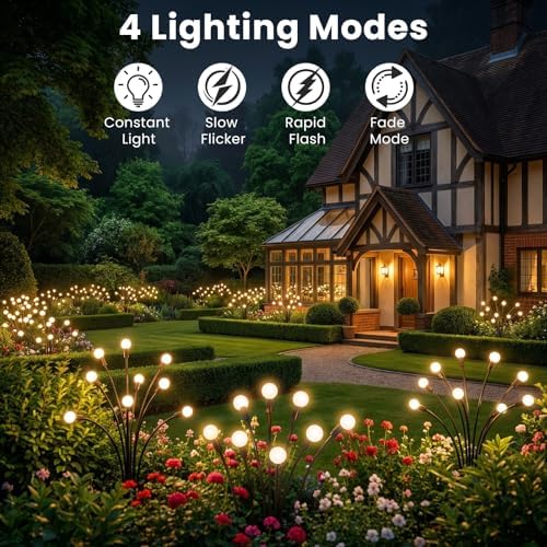 Solar Lights Outdoor(4 Pack,32 LEDs),Solar Lights Outdoor Waterproof for Garden Decor,4 Modes Firefly Light for Outdoor Decor,Big Bulb High Lumens Patio Decor,Sway by Wind,Gardening Gifts for Women - Image 2