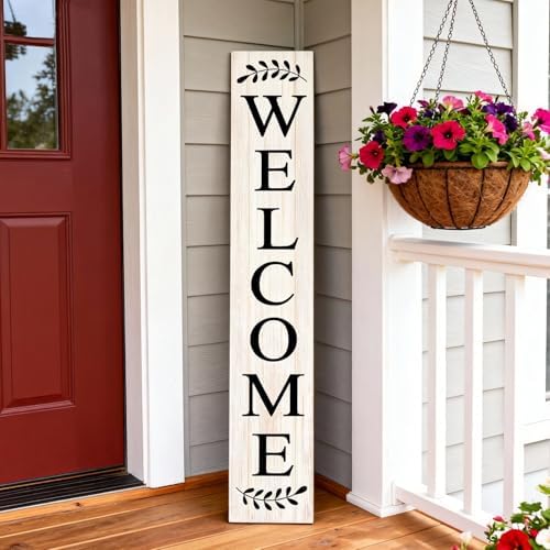 Farmhouse Wooden Welcome Sign Stand for Front Door, 47" Large Welcome Sign for Front Porch, Rustic Vertical Tall Porch Leaner Decor for Outdoor Patio Garden - Image 3