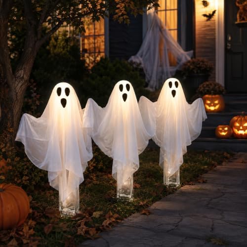 Fun Express Halloween Ghost Yard Stakes - 3 Pack Lighted Lawn Decorations - Image 2