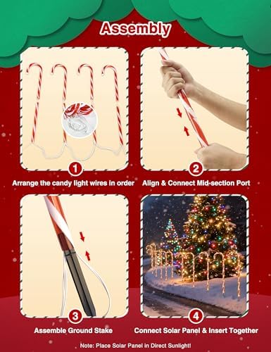 COOLWUFAN 24 Pack 28" Solar Candy Cane Path Lights Christmas Decorations - Image 6