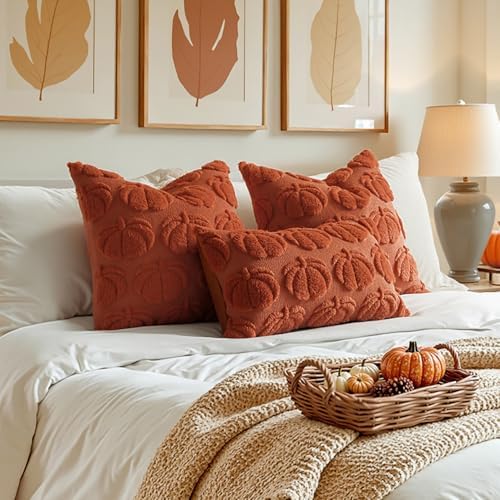 MIULEE Fall Pillow Covers Pumpkin Fall Decor Lumbar 12x20 Rust - Image 3