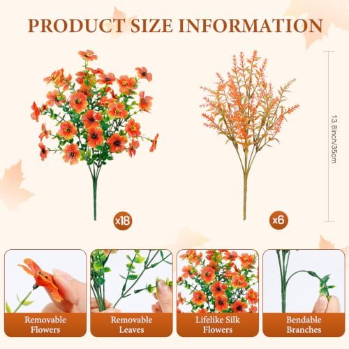 SHareconn 24Pcs Artificial Fall Flowers UV Resistant Fake Mums for Outdoors - Image 2