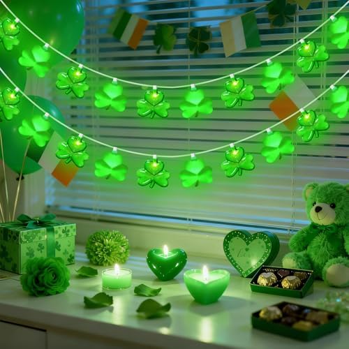 20LED St Patrick's Day Decor Green String Lights, 12Ft Green Shamrock Lights Outdoor Waterproof with 20 LED Lucky Fairy Lights for Home Door Fireplace Windows Fence St. Patrick's Day Party Decorations - Image 4