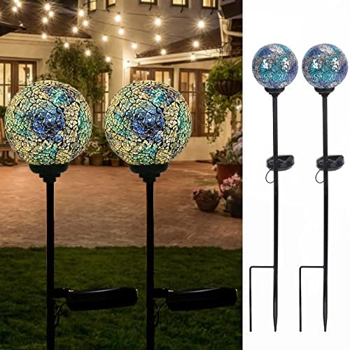 VCUTEKA Decorative Solar Garden Lights, 3.5" Mosaic Globe Stake 2 Pack by VCUTEKA