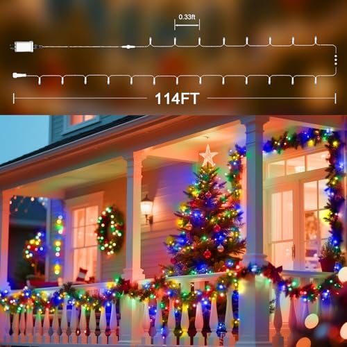 114 FT 350 LED String Lights Outdoor Indoor, Christams String Lights Waterproof 8 Modes & Timer, Fairy Lights Plug in for Bedroom, Weeding, Patio, Party, Holiday,Christmas Decor（Multicolor） - Image 3