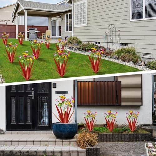 TOMBABY Garden Outdoor Butterfly Enlarge Thickened Wind Resistant Metal Agave Garden Art Metal Plant Country Sculpture Statue Decorations Ornaments Artificial Waterproof Butterflies(red 3pcs) - Image 4