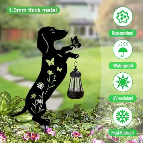 Solar Lights Outdoor Pathway,2 Pack Metal Dachshund Yard Decor Garden Stake - Image 2