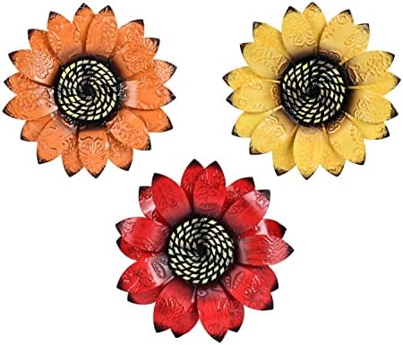 YEAHOME Sunflower Wall Decor - 9 inch Metal Flower Wall Art Decorations, Sunflower Yard Garden Decor Hanging for Kitchen, Bathroom, Bedroom, Set of 3 Handmade Gift for Home, Indoor or Outdoor by YEAHOME