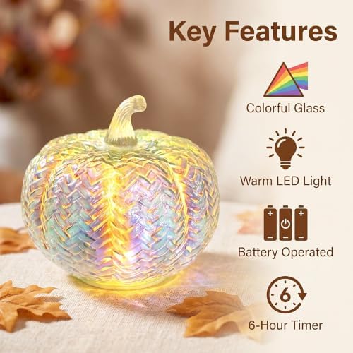 Fall Decor,Mercury Glass Light up Pumpkin Lights with Timer(Colorful) - Image 3