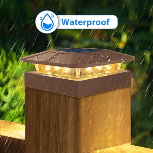 Peasur 4x4 Solar Post Cap Lights Outdoor with 3 Modes, 2 Packs Brown Fence Light Solar Powered Waterproof for 4x4 3.5x3.5 Wood/Vinyl Posts for Deck Yard Garden Patio Outside - Image 6