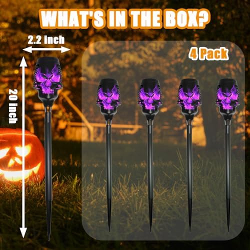 Halloween Solar Skull Stake Lights, Pathway Decor, 4 Pc, Purple - Image 5