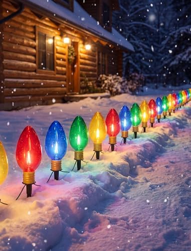 7Ft Christmas Pathway Lights Outdoor with 4 C9 LED Clear Multicolor Bulbs - Image 5
