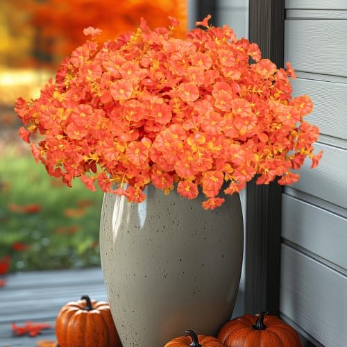 Artificial Fall Flowers for Outdoor 16 Bundles Morning Glory, Autumn Red - Image 5