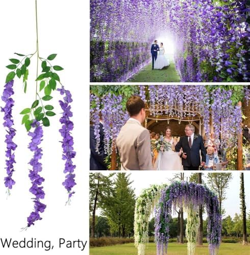 36pcs Artificial Wisteria Flowers 3.6 Feet/Piece Purple Dense Artificial Fake Wisteria Vine Ratta Hanging Garland Silk Flowers String Home Party Wedding Decor（Purple-Dense） - Image 4