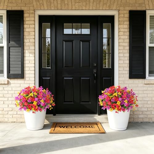 INXUGAO Artificial Faux Plants Flowers Outdoor Spring Summer Decoration, 12 Bundles Fake Silk Colorful Daisy Eucalyptus Realistic UV Resistant for Outside Home Planter Porch Yard Decor (Mix) - Image 3