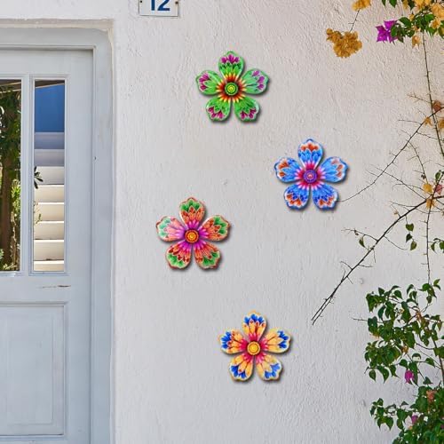 Giyyomtr Metal Flowers Wall Decor - 4pcs 6.2'' Metal Wall Art Hanging Decorations for Outdoor Fence Garden Yard Patio Exterior Home Wall Decor - Image 2