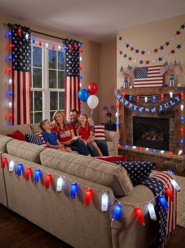 8.5Ft 4th of July String Lights, 10 LED Red White Blue Shotgun Shell Lights - Image 2