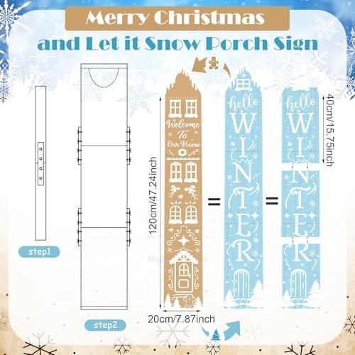 47" Double Side Gingerbread Porch Sign Hello Winter Outdoor Decor - Image 2