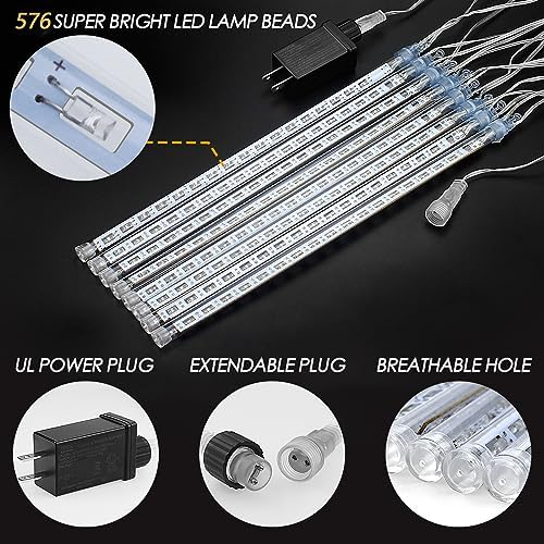 Christmas Lights Meteor Shower Rain Light Falling Rain Lights with 16 Tubes 384 LEDs Waterproof Icicle Snow Fall String Lights for Party Tree Home Patio Outdoor Decoration(16 Tubes,Blue) - Image 2