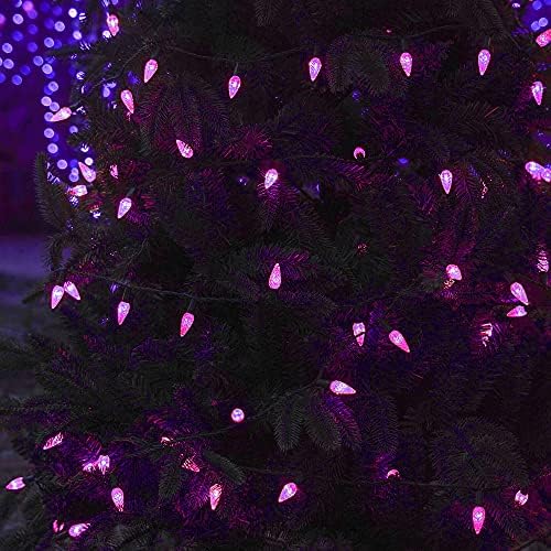 WATERGLIDE Halloween C6 String Lights, 33ft 100 LED Black Wire Fairy Lights with 29V Safe Adaptor, 8 Lighting Mode, Waterproof for Indoor Outdoor Patio Xmas Tree Party Decor, Purple - Image 6