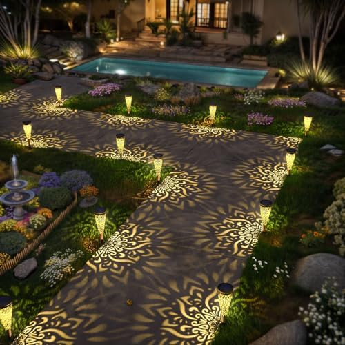 6 Pack Solar Lights Outdoor Garden Decorative Mandala Solar Garden Lights with Warm Light Waterproof Solar Pathway Landscape Lights for Path Backyard Walkway Yard Decor, Gardening Gifts for Women - Image 5