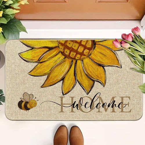 Sunflower Welcome Doormat 17"x29", Non Slip Door Mat Indoor Entrance, Hello Indoor Front Door mat, Spring Summer Outdoor Entrance Mat, Low Profile Design Patio Porch Entryway Mats - Image 2