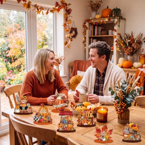 Leinuosen 12 Pcs Vintage Fall Decor, Pumpkin Gnome Maple Turkey Sign Set - Image 6