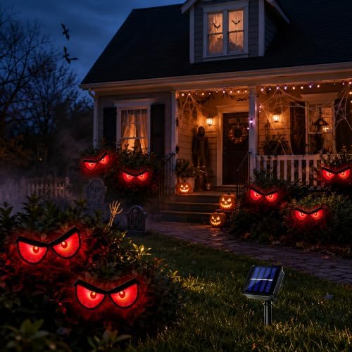 Solar Halloween Eyes Lights for Bushes 5 Pairs Halloween Flashing Glowing Eyes for Bushes Yard Garden Trees Pathway Patio Bush Decorations (Red) - Image 5