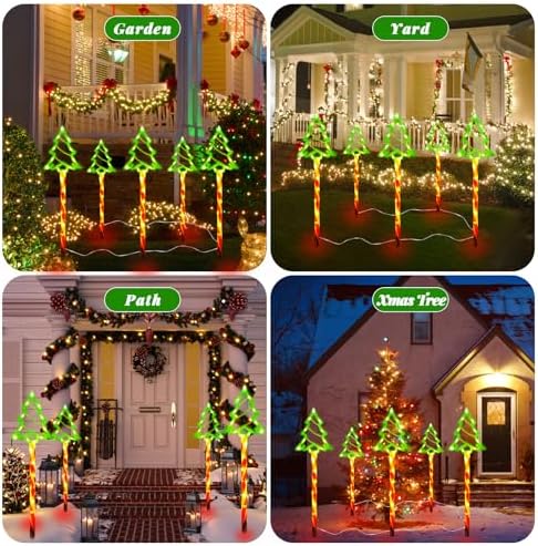 Outdoor Christmas Decorations Lights, 5 in 1 Candy Cane Christmas Tree Lights with 8 Modes, Christmas Pathway Lights Outdoor Waterproof, LED Christmas Outside Lights for Yard Path Garden Decor - Image 6