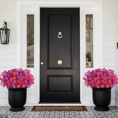 24PCS UV Resistant Artificial Flowers for Outdoors, Purple + Rosy - Image 2