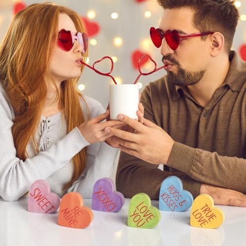 Smile Valentine's Day Colorful Heart - Shaped Candy, Wooden Block Decor, Be Mine XOXO Sweet Love You, Valentine Indoor Decoration Wtih Gift Box - Image 3