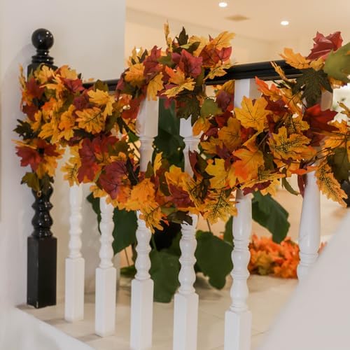 PARTY JOY 6PCS Orange Leaf Garland, 5.6Ft Halloween Garland Artificial Maple Leaf Autumn Hanging Fall Vines Thanksgiving Decorations Fall Decor - Image 6