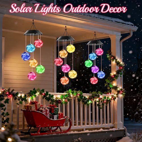 Winzwon Solar Wind Chimes, Hanging Rose Outside Garden Patio Yard Decor - Image 3