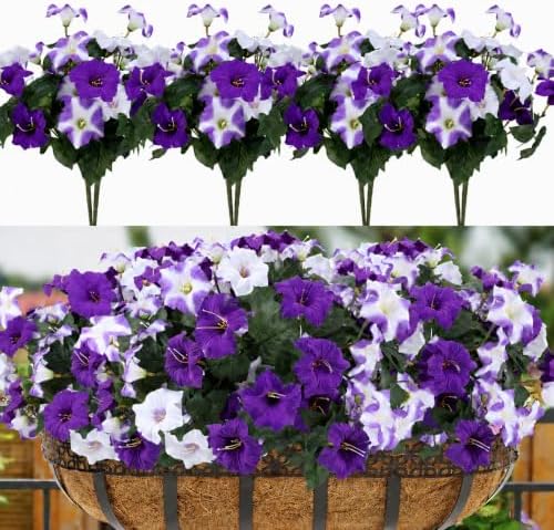 Geegoods Artificial Petunias Flowers for Outdoors, 8 Bundles UV Resistant by GeegoodsLLC