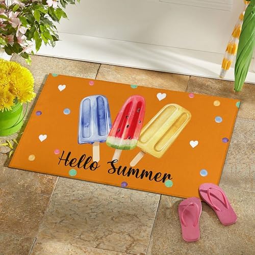 Summer Door Mat for Front Door Sunshine Welcome Doormat Non-Slip Washable Summer Outdoor Mat Entry Rug for Indoor Outdoor Home Summer Decorations 17 x 30 Inch - Image 4