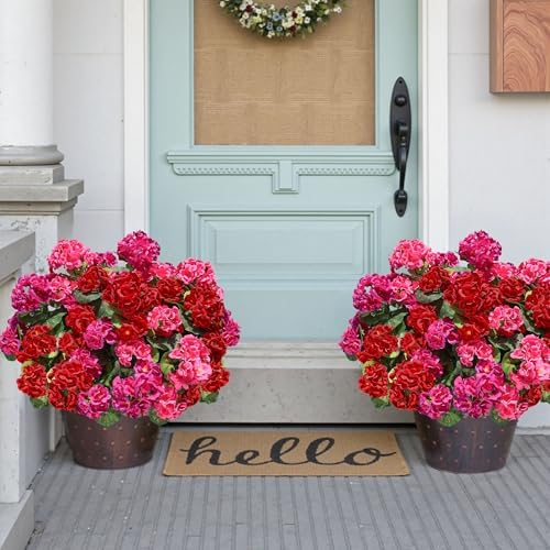 Artificial Geranium Fake Flowers for Outdoors Decoration, 6 Bundles Silk Geraniums Flower UV Resistant Look Real Faux Plants for Front Door Garden Porch Planter Patio Balcony Yard Indoor Home, Mix - Image 4