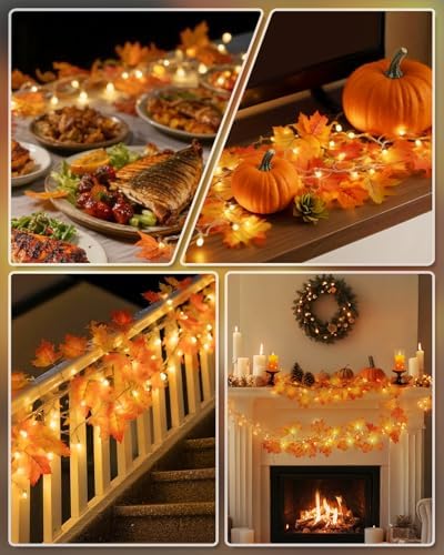 Luditek Fall Decor 3-Pack Fall Garland with Lights, Total 24.6ft 60LED - Image 4