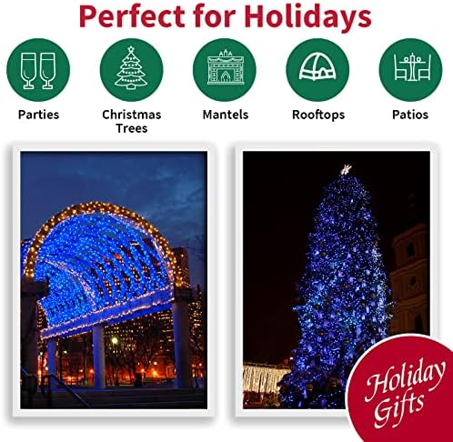 LAMPHOME Blue Christmas Lights,300LED 64.8ft UL Certified Mini Bulb String Lights, Hanukkah Traditional Light for Outdoor Christmas Tree Garden Holiday Party Patio Wedding Garland Decor - Image 7