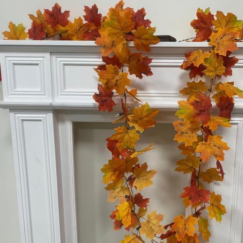 2Pack Fall Garland with Lights Battery Operated,9.8FT 50 Orange Bulbs Lighted Fall Leaves Garland,Fall Decorations for Home Thanksgiving,Halloween,Fireplace，Mantel,Porch,Table Decor Indoor Outdoor - Image 5